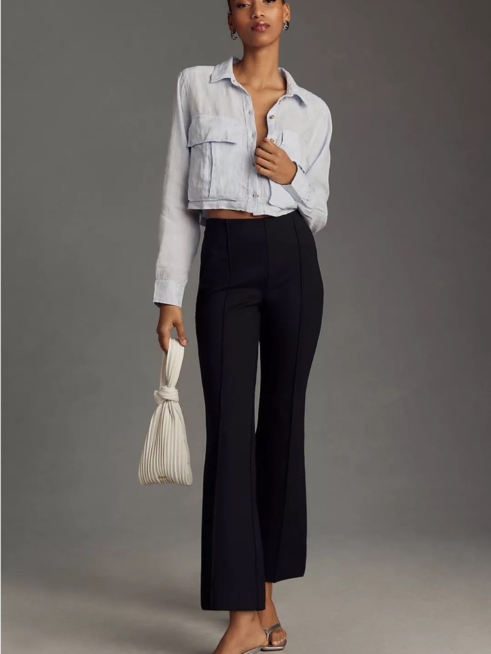 Anthropologie Maeve The Margot Kick Flare Cropped Pant Pull-On Black size S